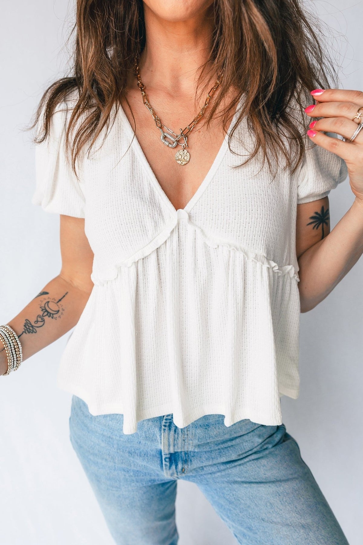 Floral Bow Tie Back Bubble Sleeve Peplum Top - Rooted & Reckless Co.