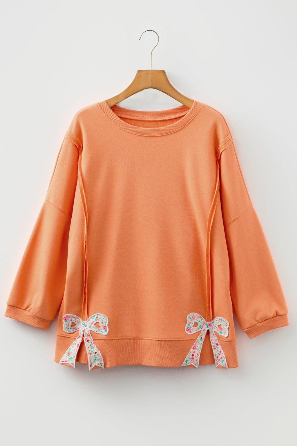Floral Bow Tie Patch Reverse Seam Sweatshirt - Rooted & Reckless Co.