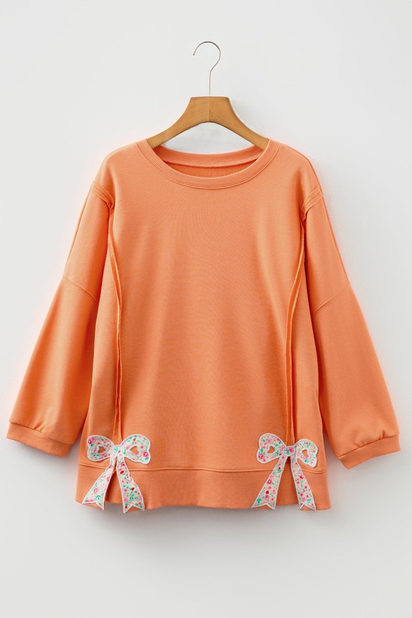 Floral Bow Tie Patch Reverse Seam Sweatshirt - Rooted & Reckless Co.