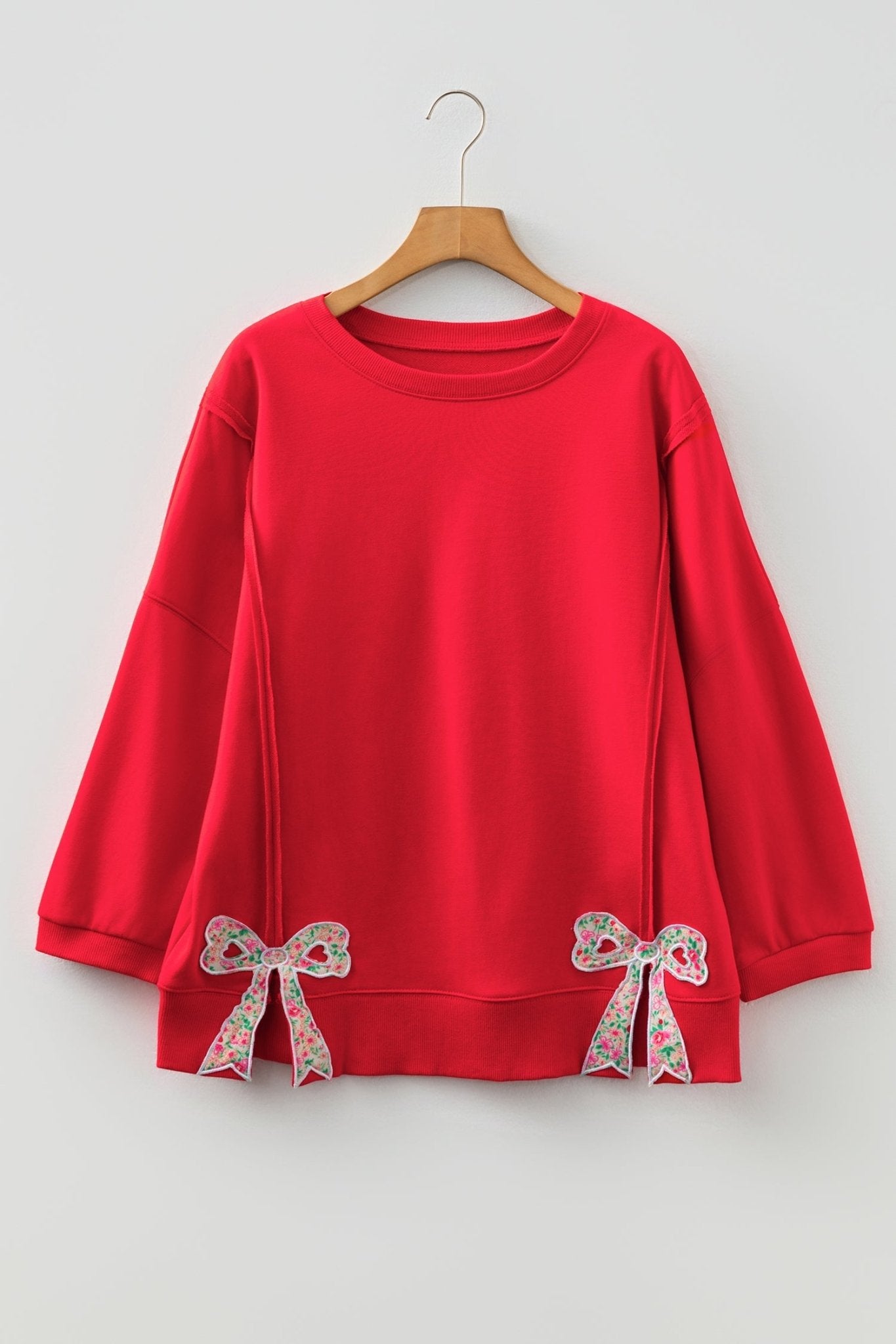 Floral Bow Tie Patch Reverse Seam Sweatshirt - Rooted & Reckless Co.
