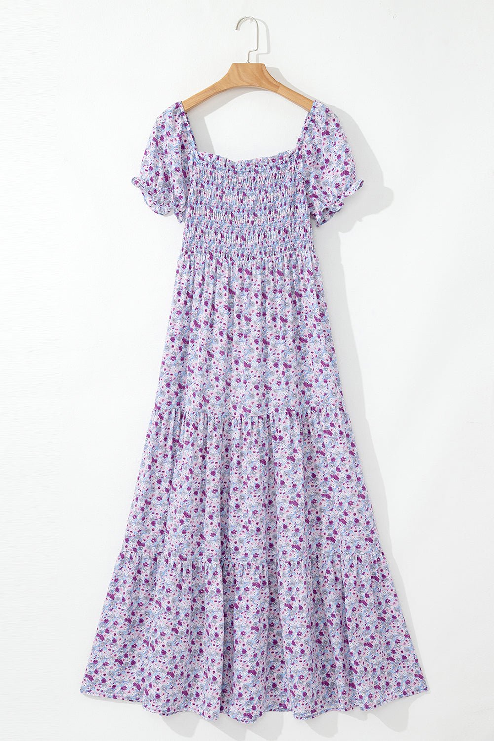 Floral Bubble Sleeve Shirred Waist Maxi Dress - Rooted & Reckless Co.
