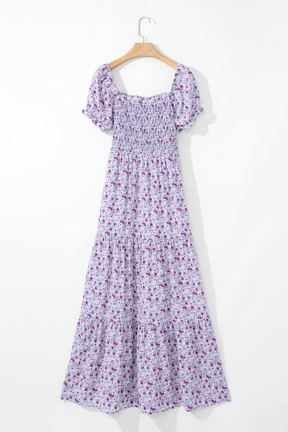 Floral Bubble Sleeve Shirred Waist Maxi Dress - Rooted & Reckless Co.