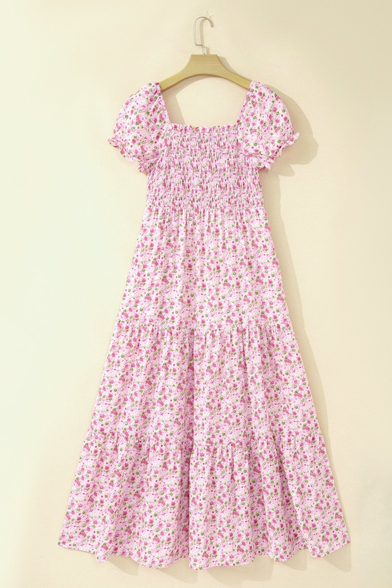 Floral Bubble Sleeve Shirred Waist Maxi Dress - Rooted & Reckless Co.