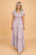 Floral Bubble Sleeve Shirred Waist Maxi Dress - Rooted & Reckless Co.