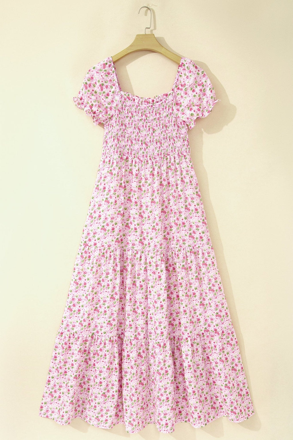 Floral Bubble Sleeve Shirred Waist Maxi Dress - Rooted & Reckless Co.
