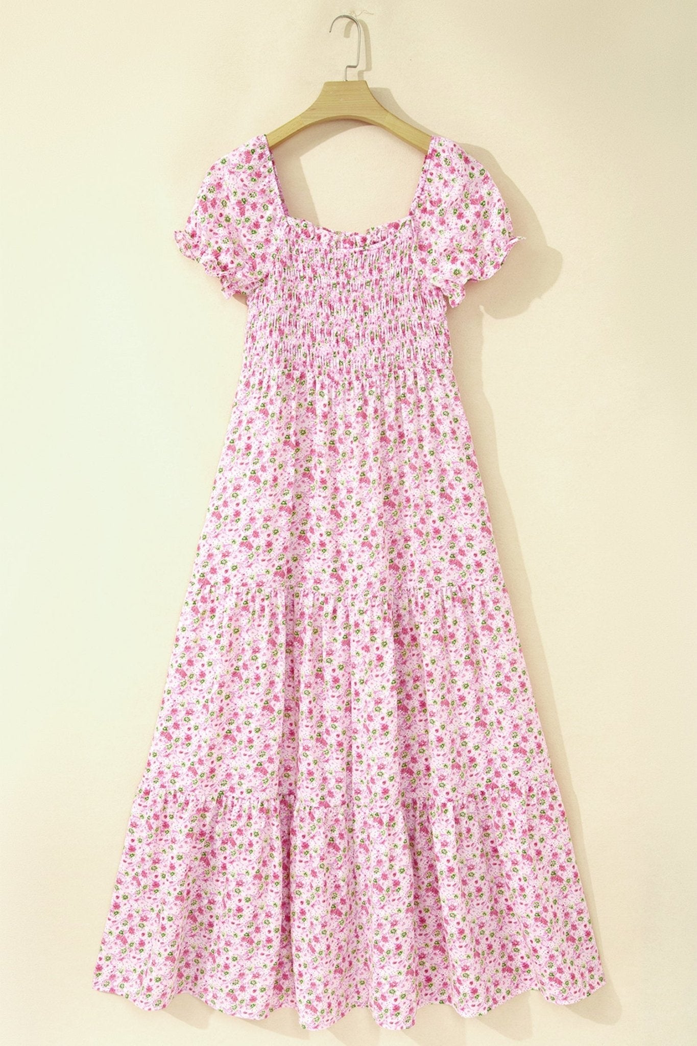Floral Bubble Sleeve Shirred Waist Maxi Dress - Rooted & Reckless Co.