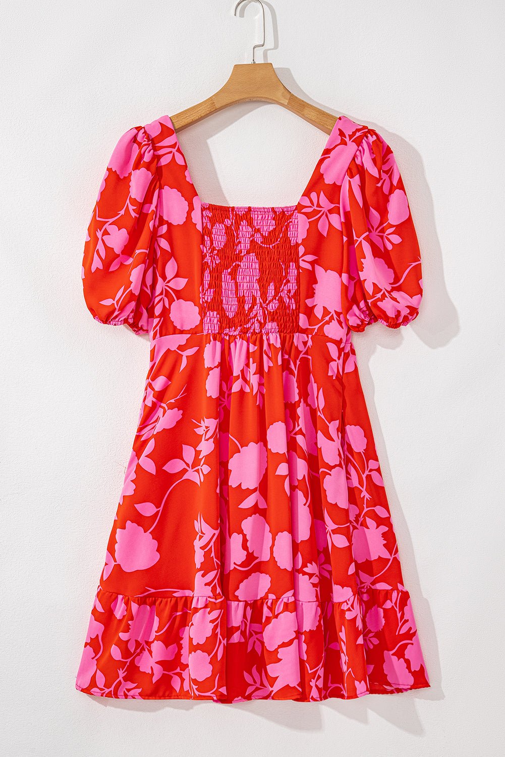 Floral Bubble Sleeve Sweetheart Neck Ruffle Mini Dress - Rooted & Reckless Co.