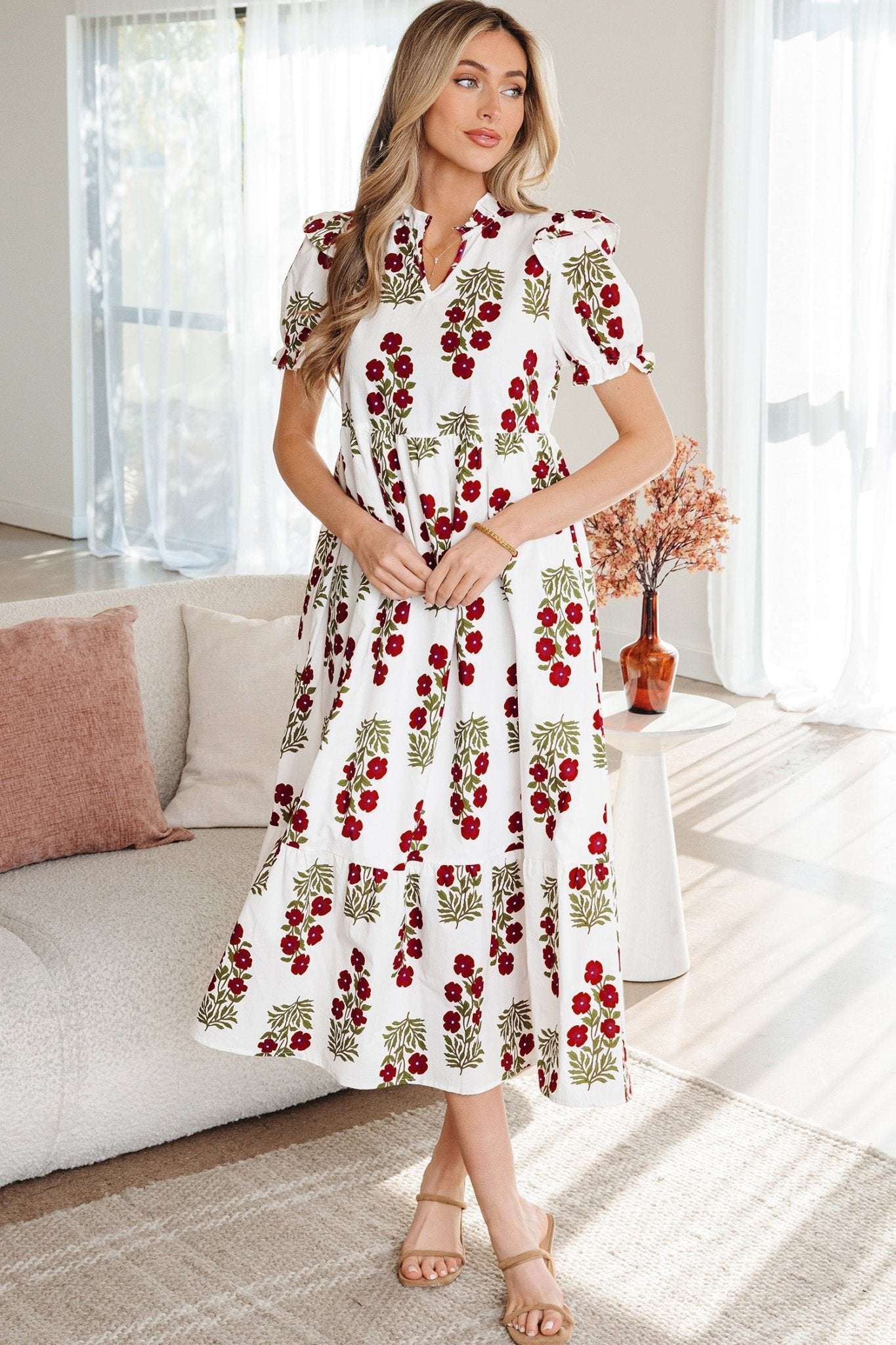 Floral Bubble Sleeve Tiered Maxi Dress - Rooted & Reckless Co.