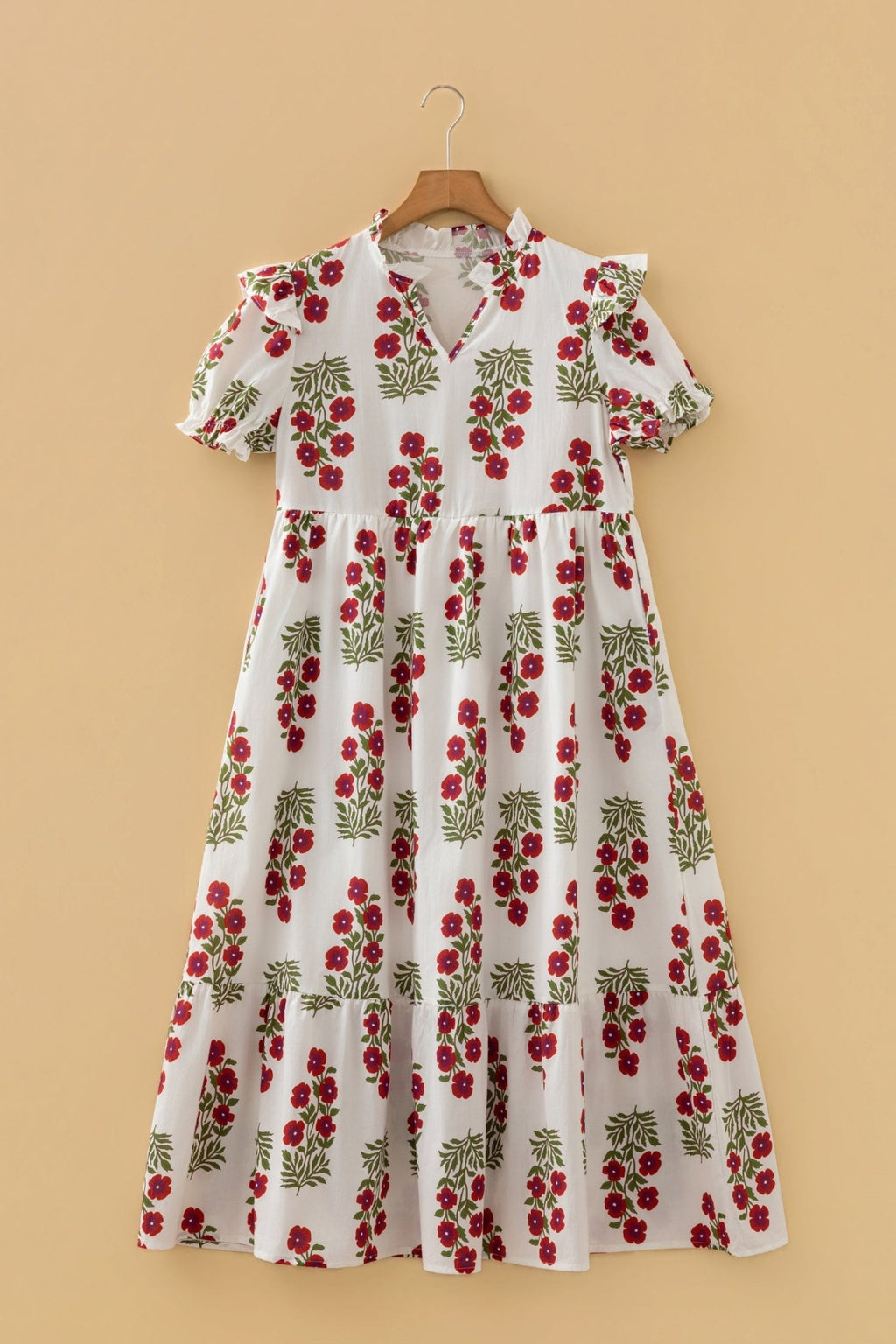 Floral Bubble Sleeve Tiered Maxi Dress - Rooted & Reckless Co.
