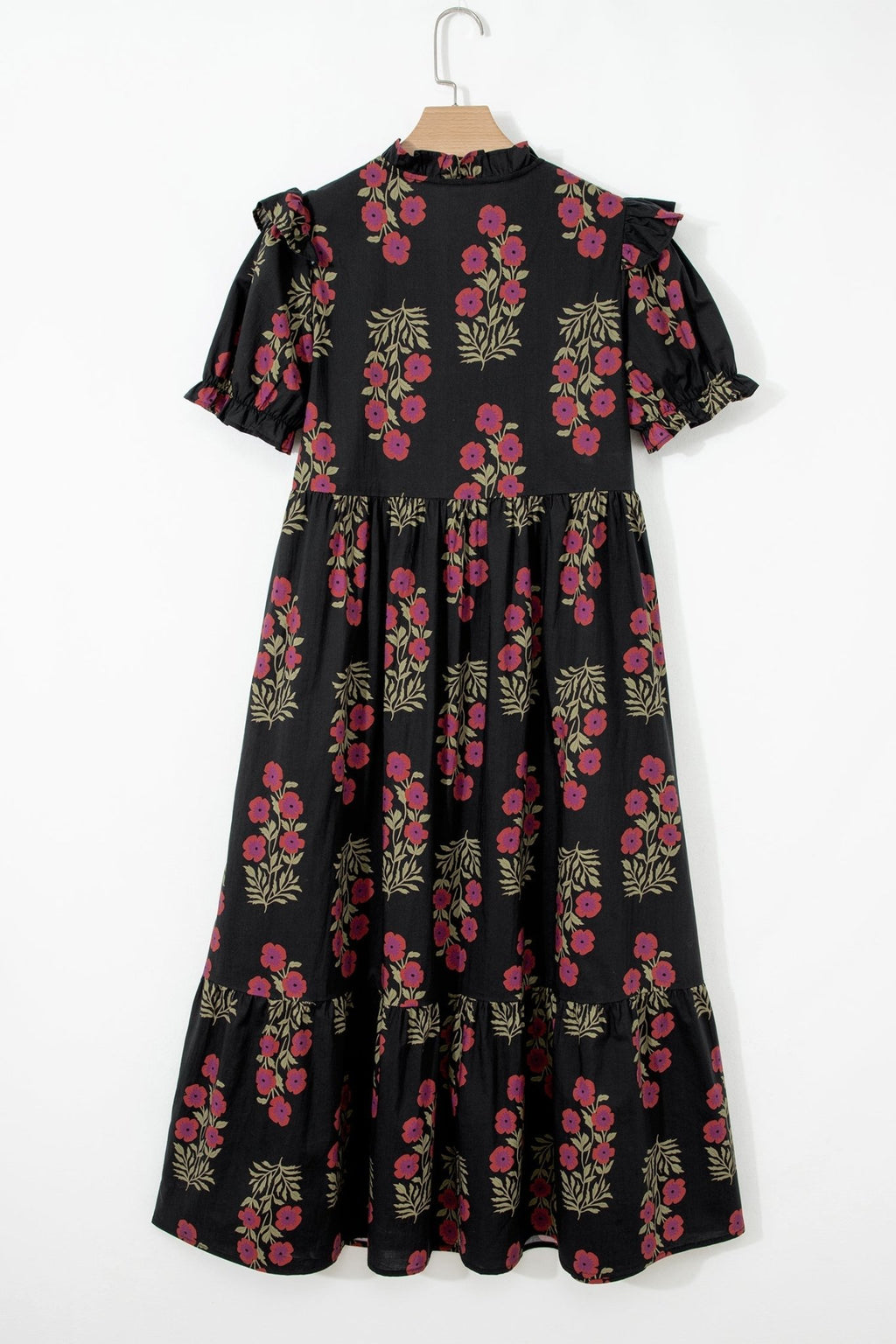 Floral Bubble Sleeve Tiered Maxi Dress - Rooted & Reckless Co.