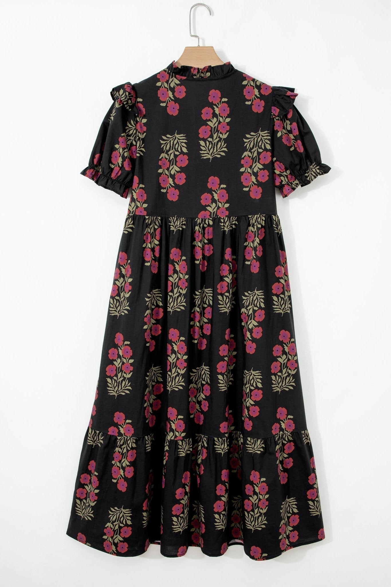 Floral Bubble Sleeve Tiered Maxi Dress - Rooted & Reckless Co.