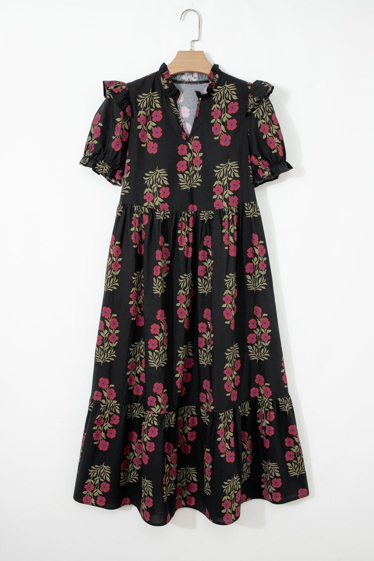 Floral Bubble Sleeve Tiered Maxi Dress - Rooted & Reckless Co.