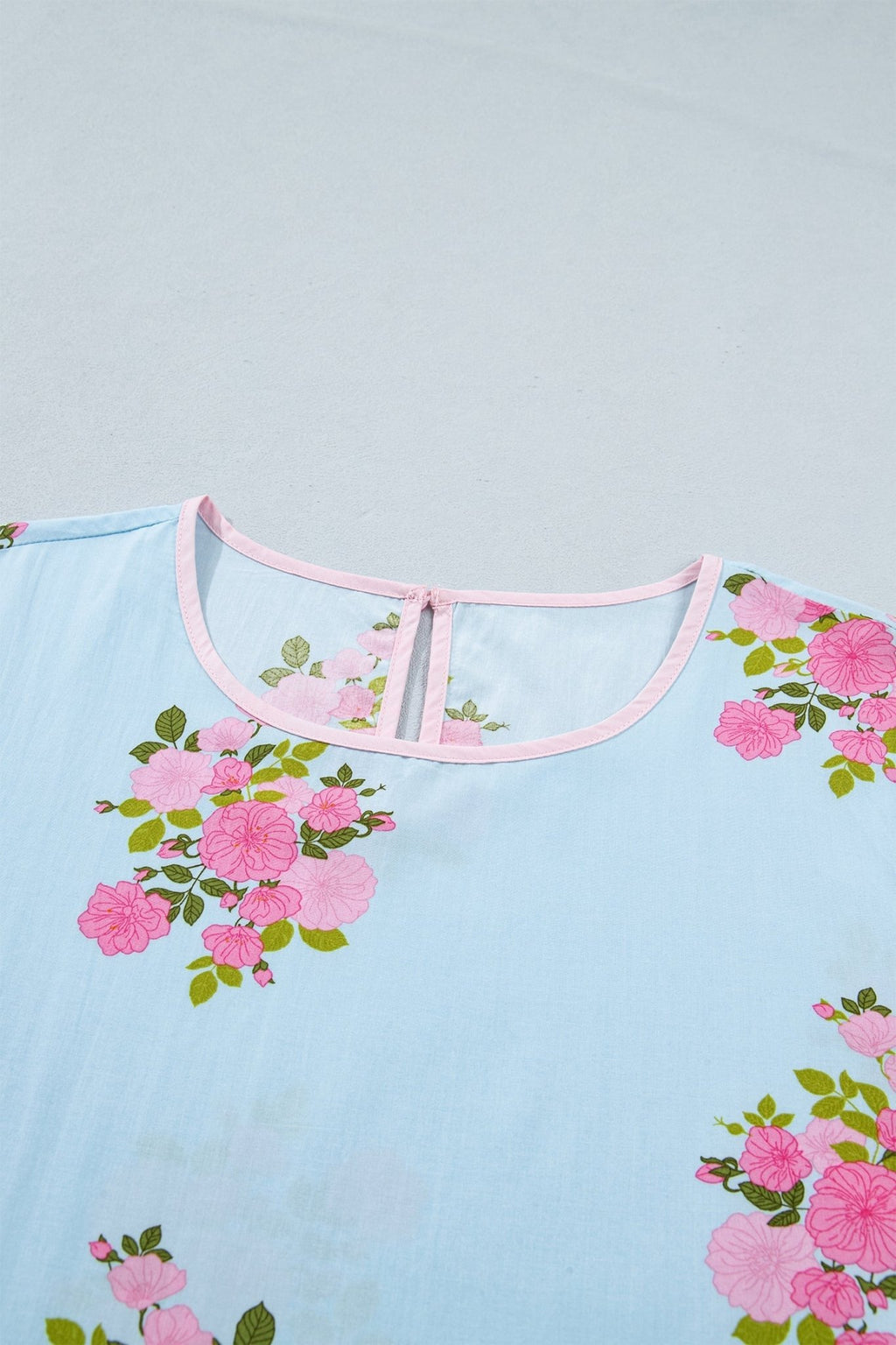 Floral Button Cuffed 3/4 Sleeve Round Neck Blouse - Rooted & Reckless Co.