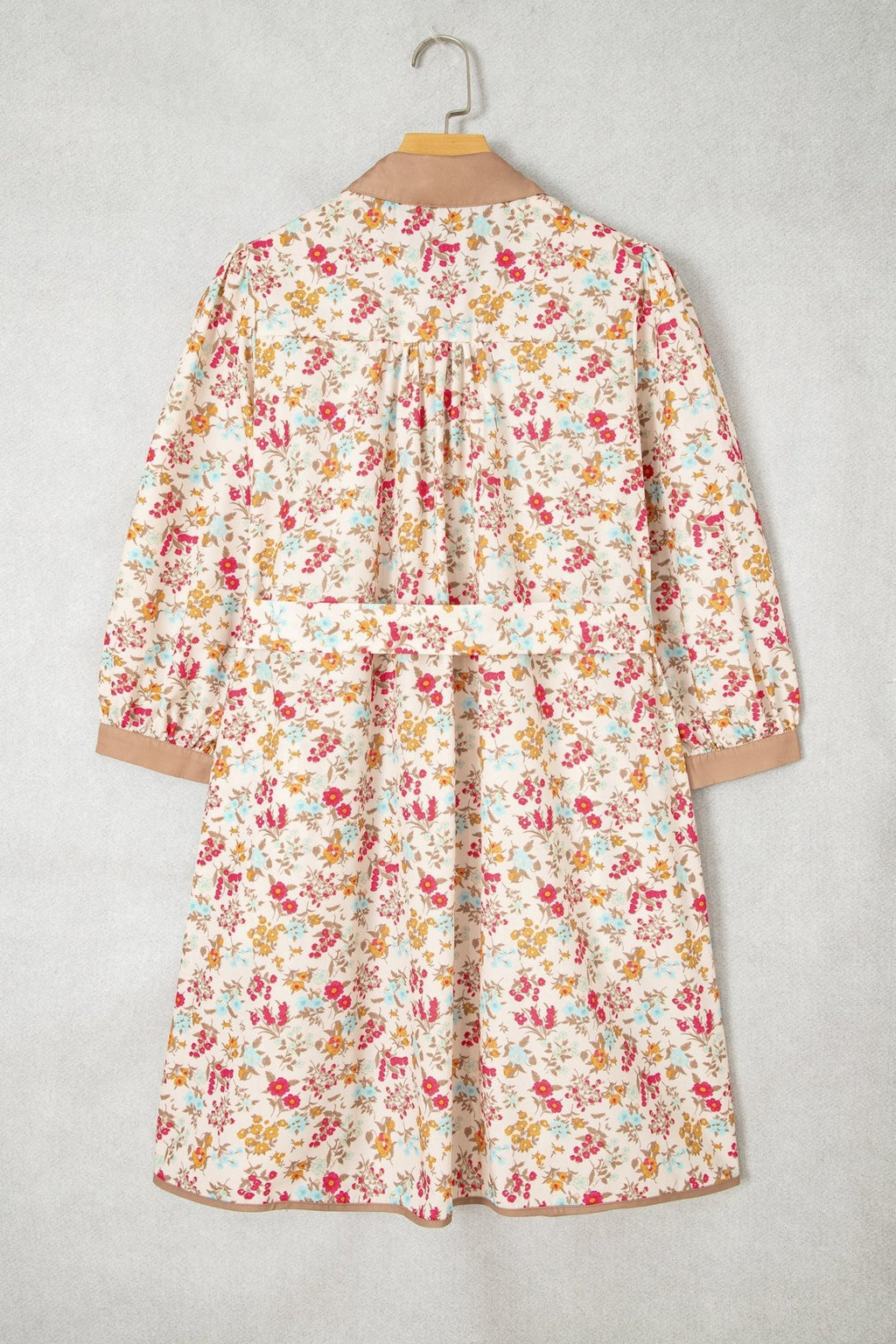 Floral Button Down Belted 3/4 Sleeve Mini Dress - Rooted & Reckless Co.