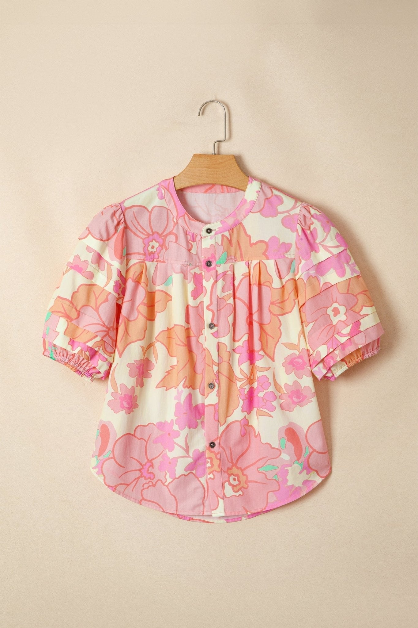 Floral Button Down Pintuck Short Sleeve Blouse - Rooted & Reckless Co.