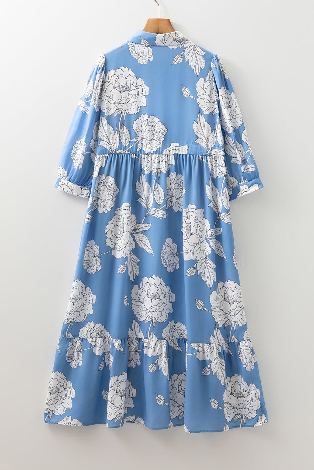 Floral Button-Front 3/4 Sleeve Ruffle Hem Dress - Rooted & Reckless Co.