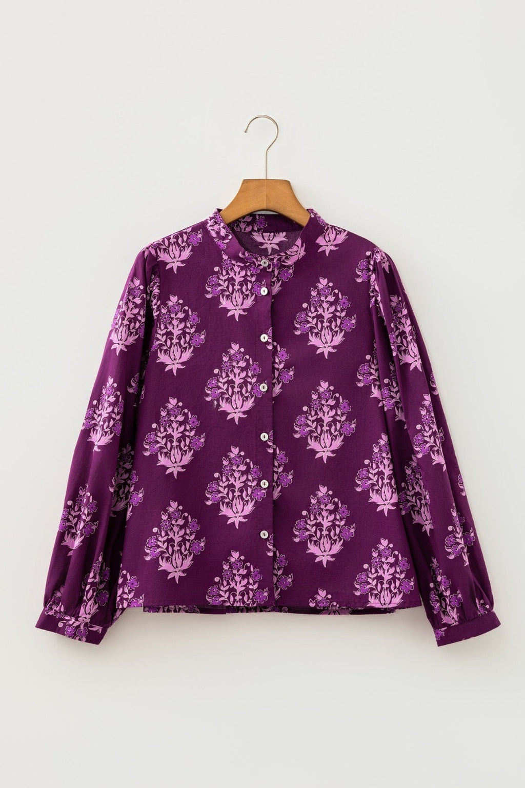 Floral Button Front Long Puff Sleeve Blouse - Rooted & Reckless Co.