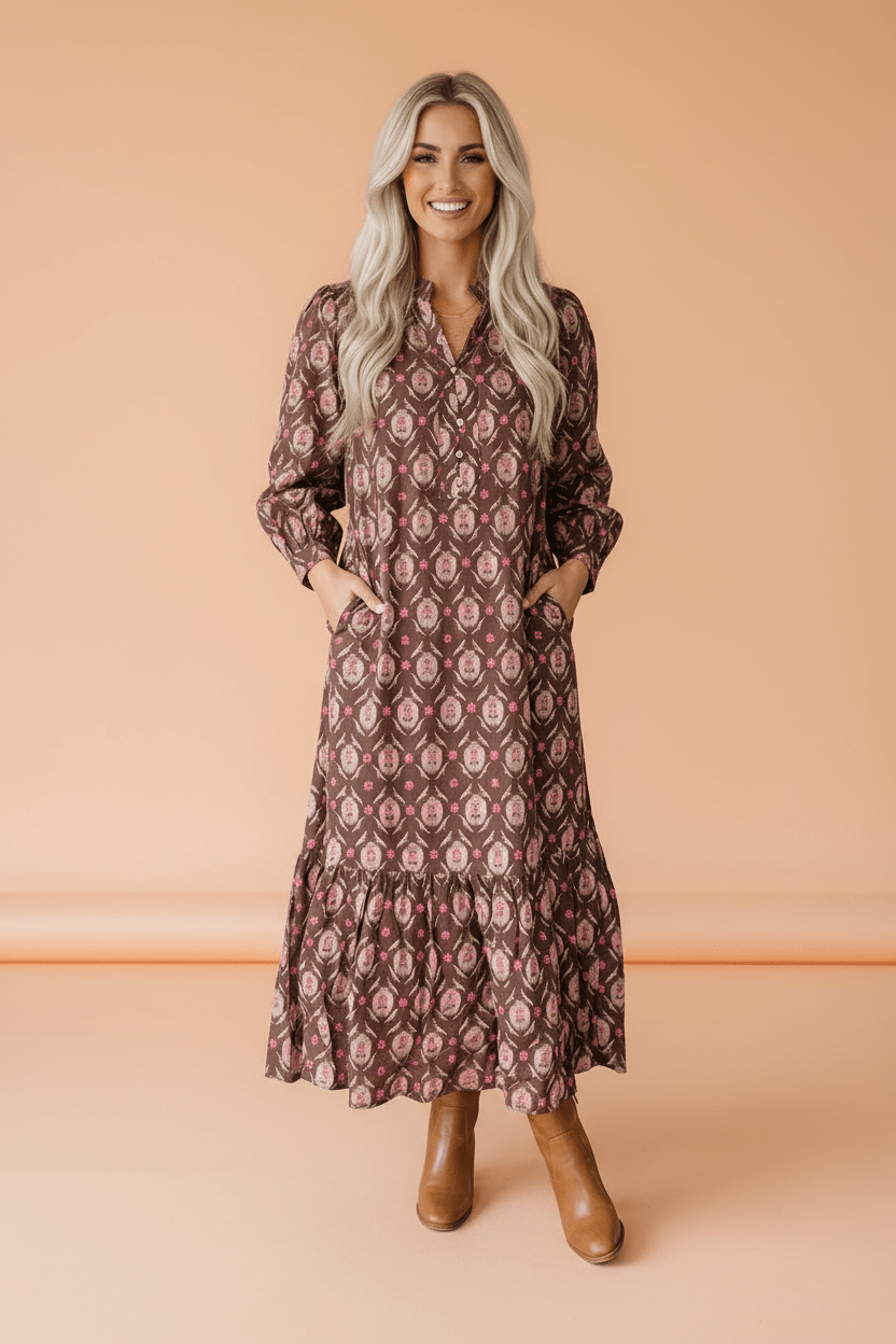 Floral Button Front Ruffle Hem Midi Dress - Rooted & Reckless Co.