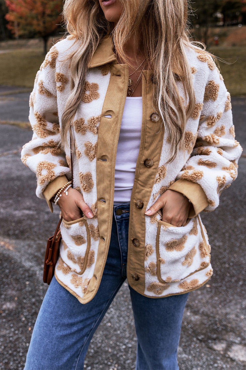 Floral Button-Up Fleece Pocketed Jacket - Rooted & Reckless Co.