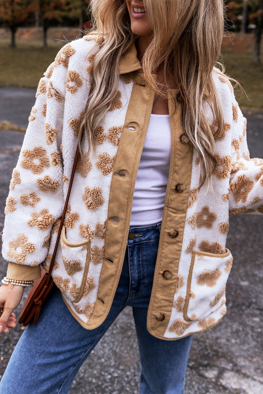 Floral Button-Up Fleece Pocketed Jacket - Rooted & Reckless Co.