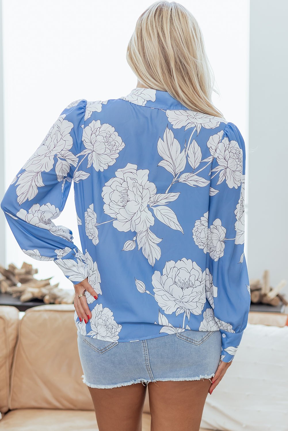 Floral Button-Up Pleated Puff Sleeve Shirt - Rooted & Reckless Co.