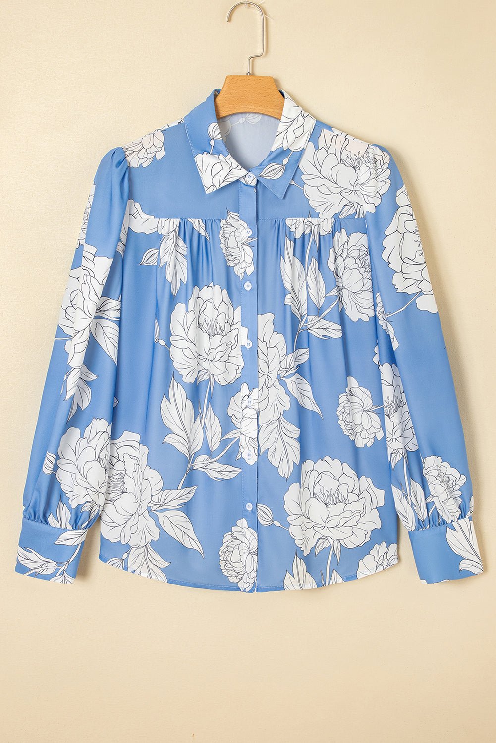 Floral Button-Up Pleated Puff Sleeve Shirt - Rooted & Reckless Co.