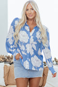Floral Button-Up Pleated Puff Sleeve Shirt - Rooted & Reckless Co.
