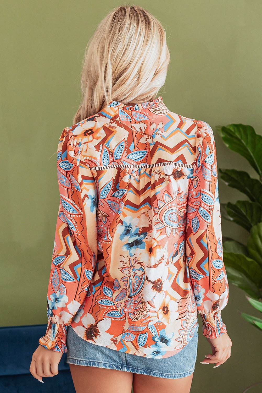 Floral Button-Up Shirred Cuff Shirt - Rooted & Reckless Co.