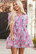 Floral Buttoned Collar Short Sleeve Mini Dress - Rooted & Reckless Co.