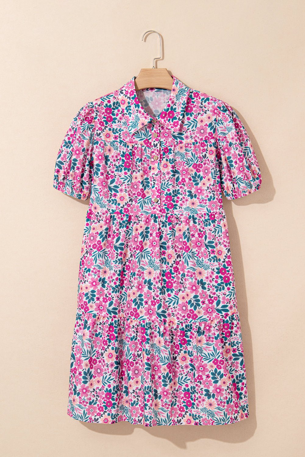 Floral Buttoned Collar Short Sleeve Mini Dress - Rooted & Reckless Co.
