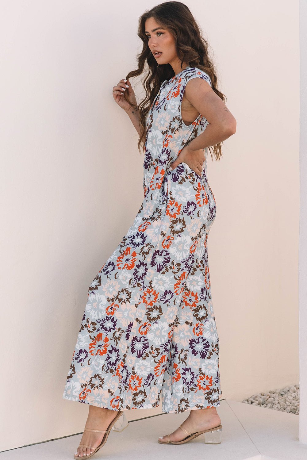 Floral Buttoned Sleeveless Wide Leg Jumpsuit - Rooted & Reckless Co.