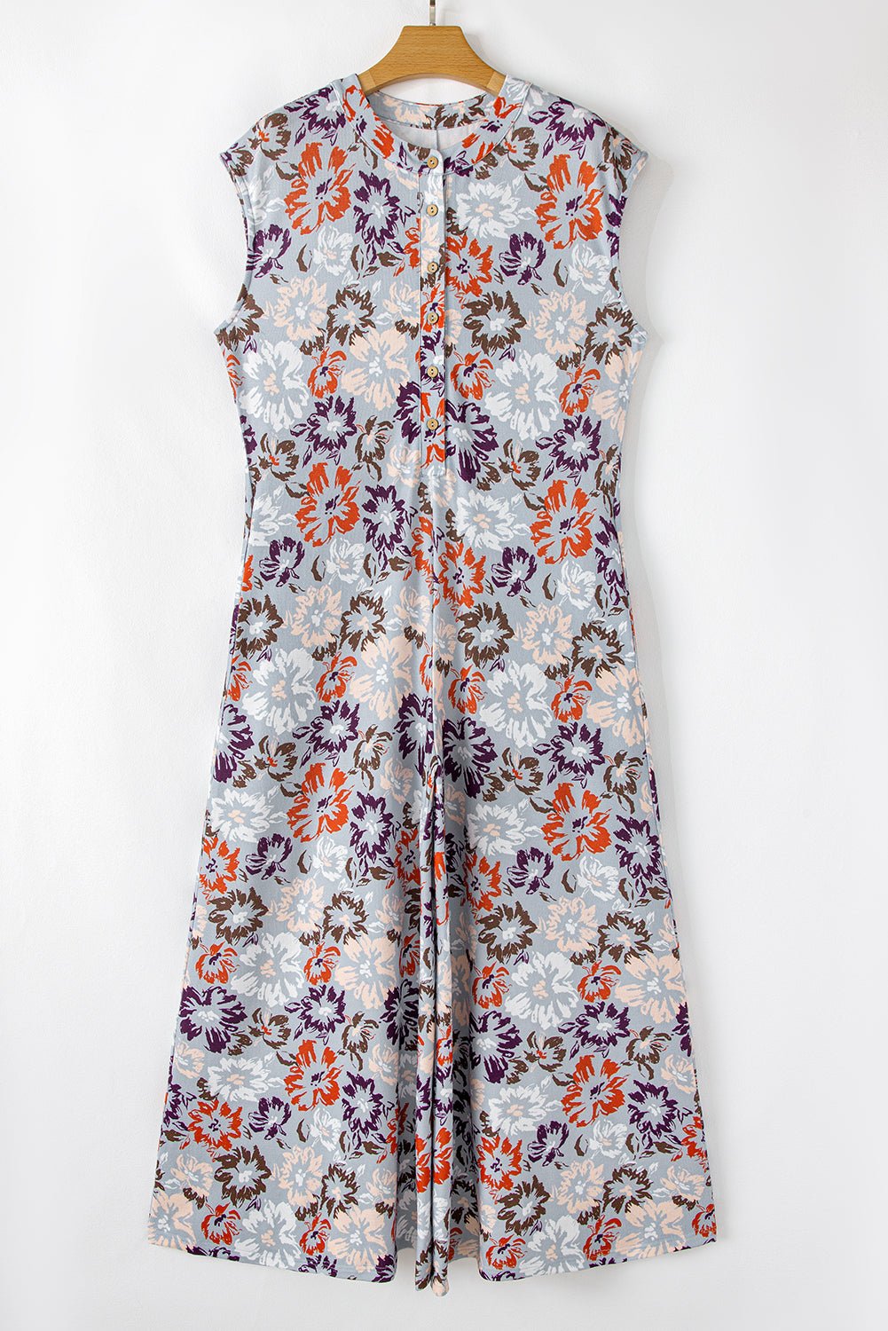 Floral Buttoned Sleeveless Wide Leg Jumpsuit - Rooted & Reckless Co.