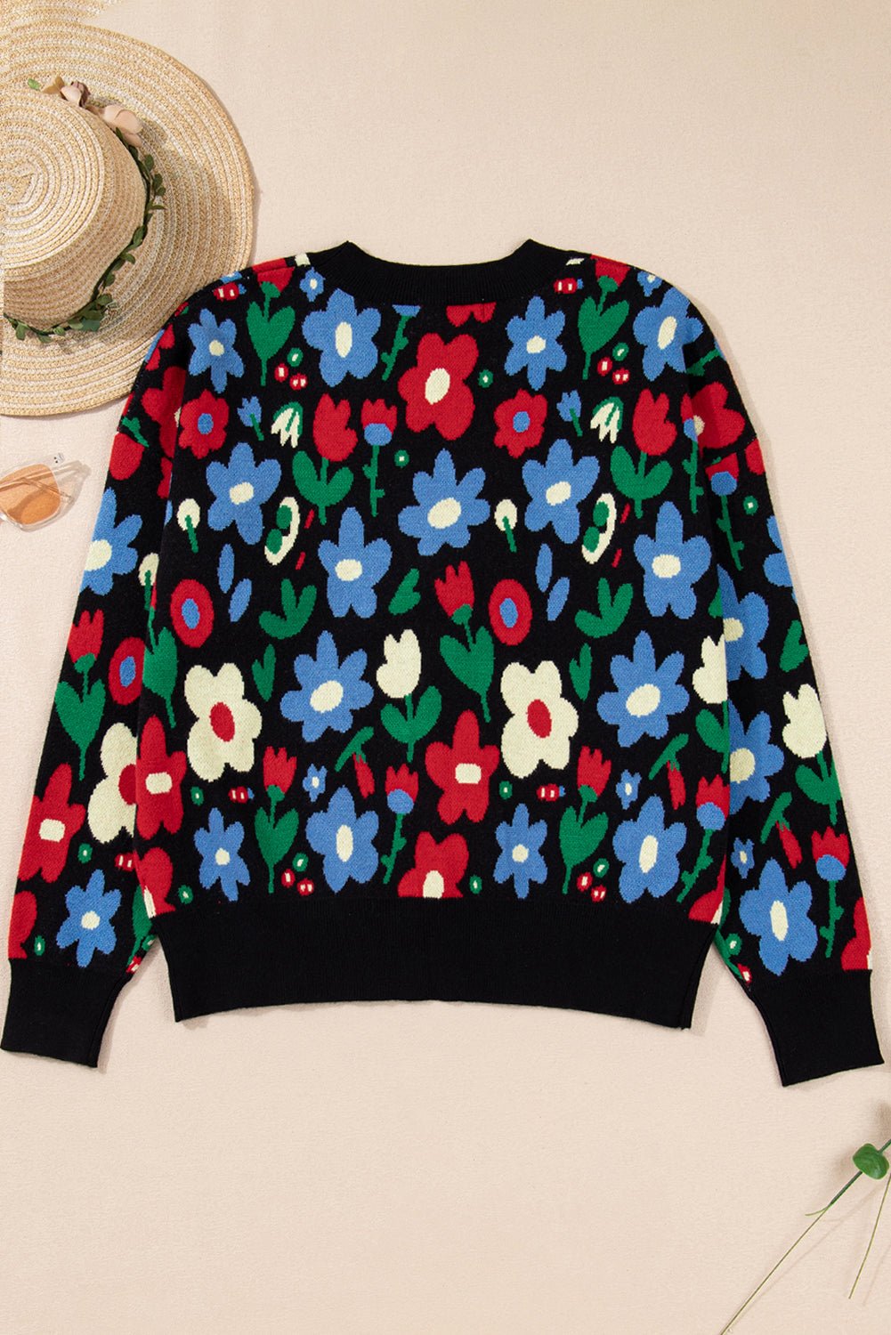 Floral Buttoned V-Neck Cardigan Sweater - Rooted & Reckless Co.