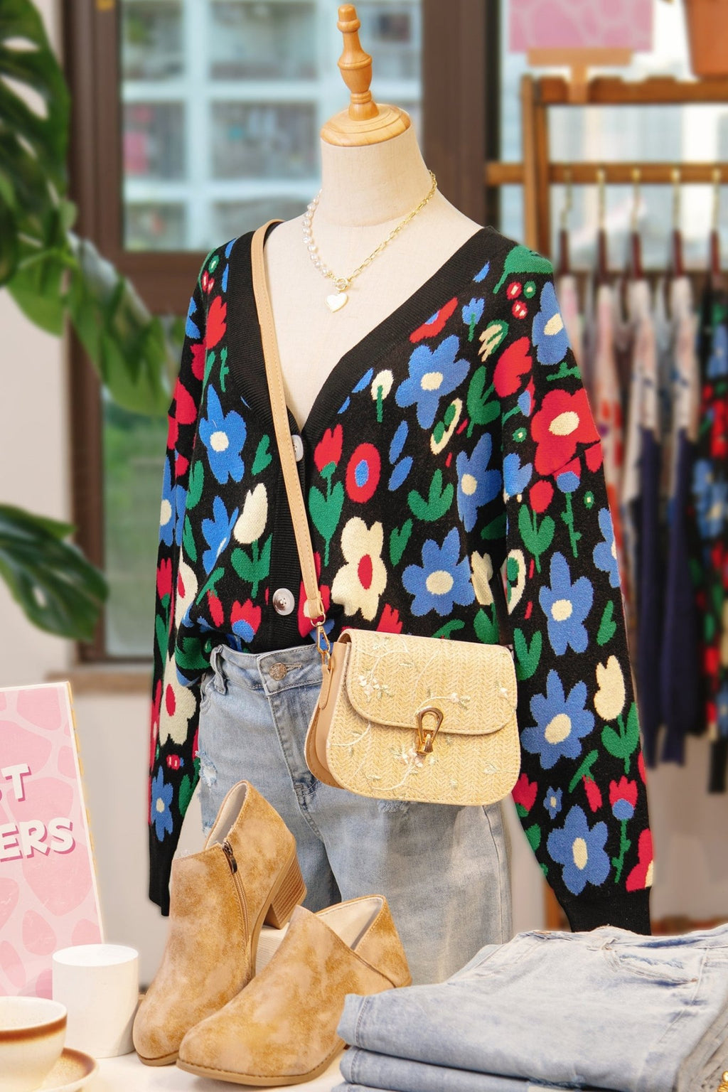 Floral Buttoned V-Neck Cardigan Sweater - Rooted & Reckless Co.