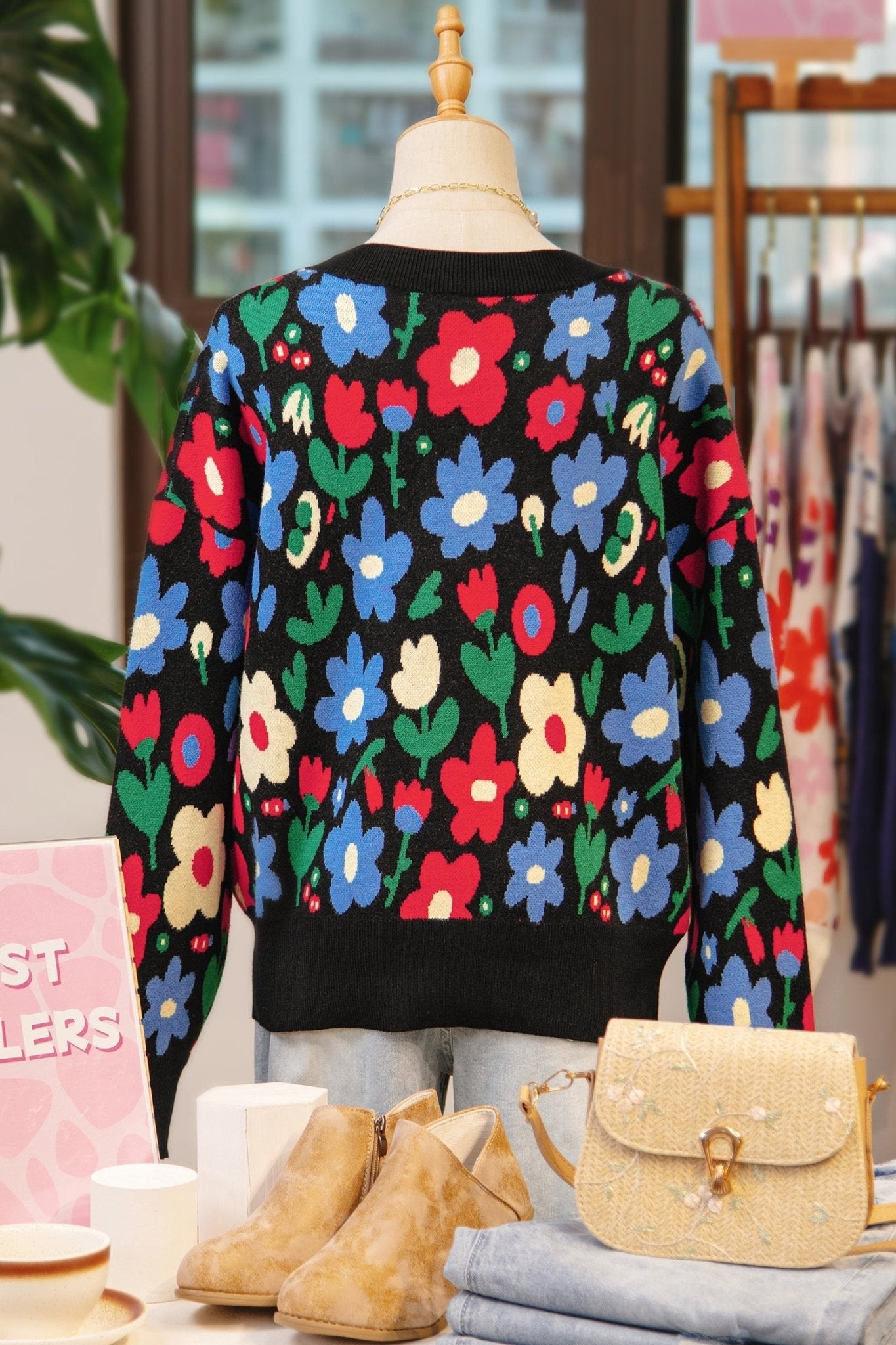 Floral Buttoned V-Neck Cardigan Sweater - Rooted & Reckless Co.