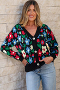 Floral Buttoned V-Neck Cardigan Sweater - Rooted & Reckless Co.