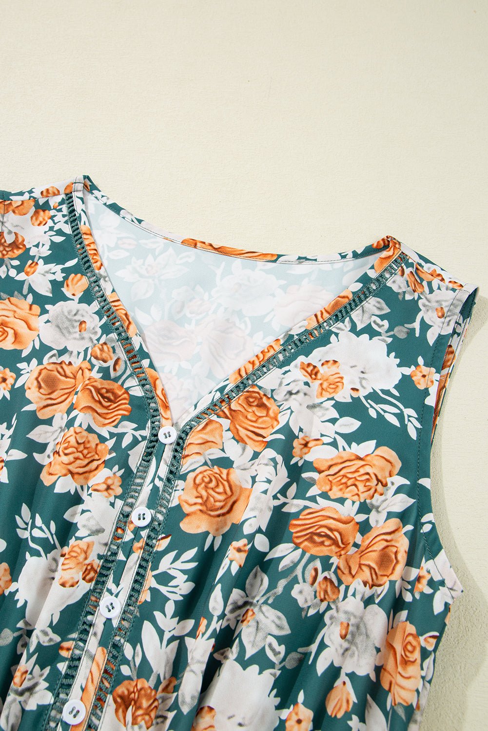 Floral Buttoned V-Neck Tie Waist Maxi Dress - Rooted & Reckless Co.