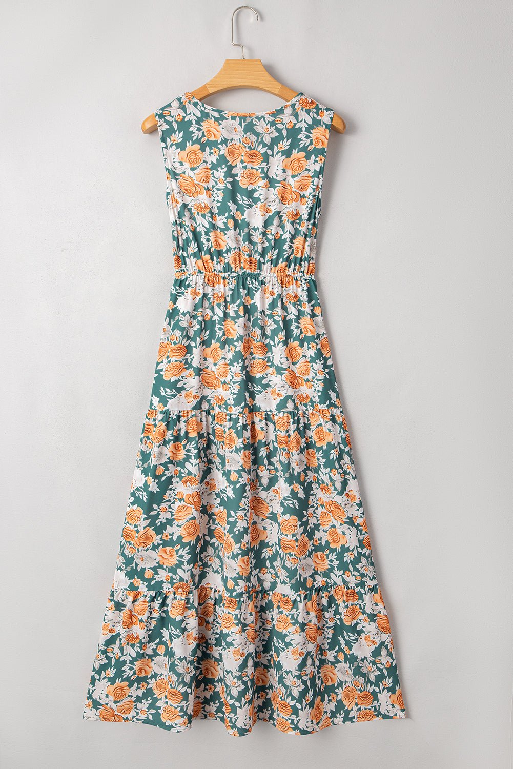 Floral Buttoned V-Neck Tie Waist Maxi Dress - Rooted & Reckless Co.