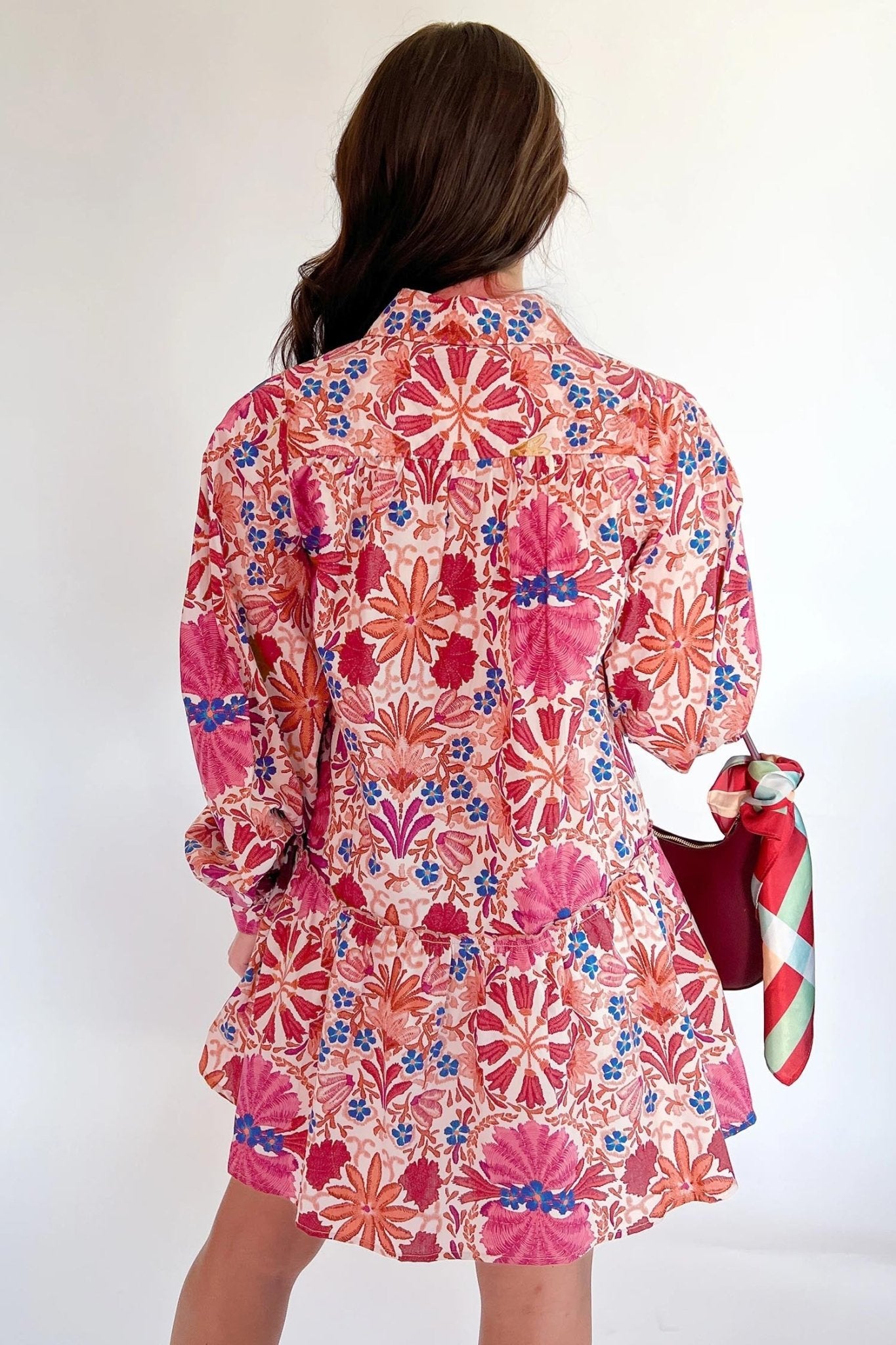 Floral Collared Long Sleeve Mini Dress - Rooted & Reckless Co.