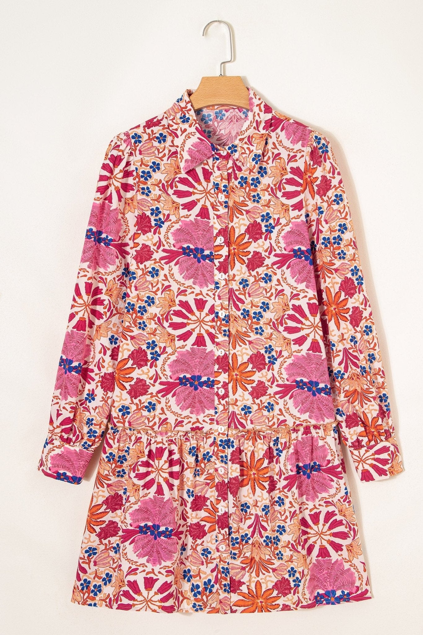 Floral Collared Long Sleeve Mini Dress - Rooted & Reckless Co.