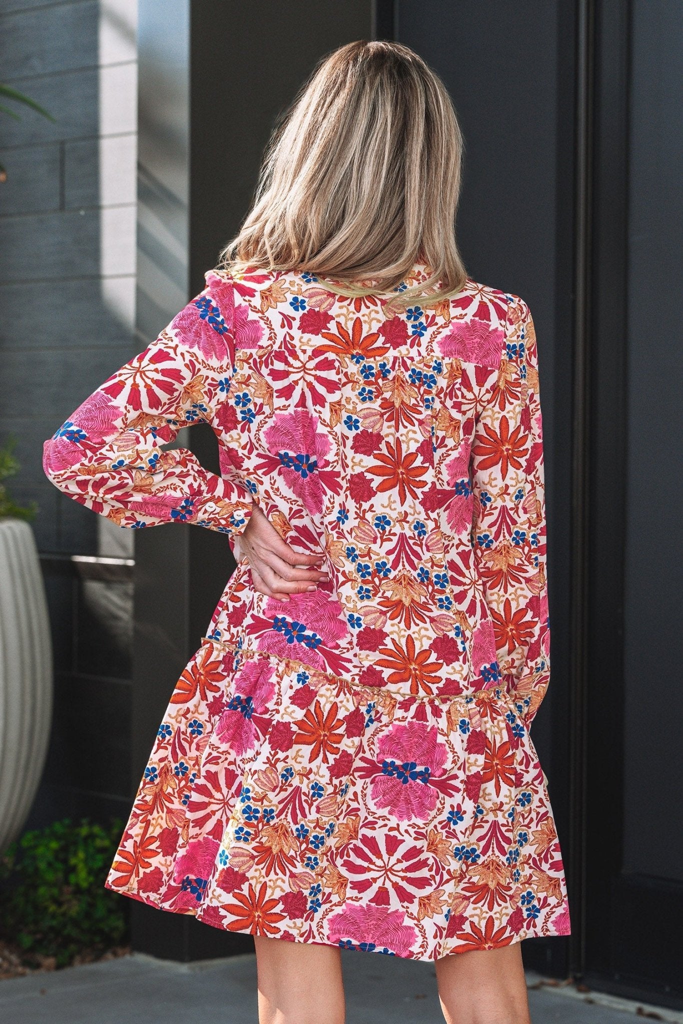 Floral Collared Long Sleeve Mini Dress - Rooted & Reckless Co.