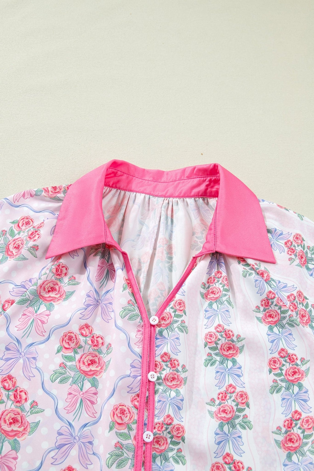 Floral Collared V-Neck Ruffle 3/4 Sleeve Shirt - Rooted & Reckless Co.