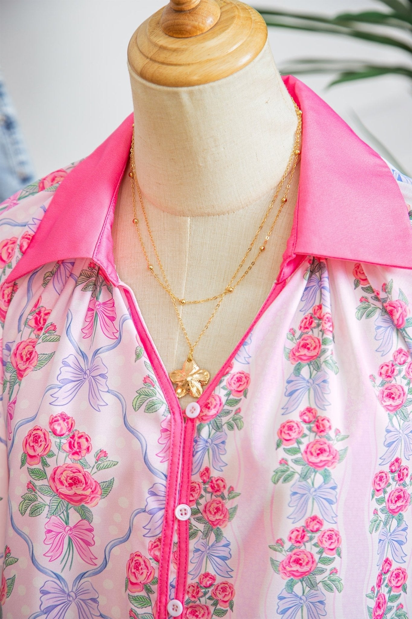 Floral Collared V-Neck Ruffle 3/4 Sleeve Shirt - Rooted & Reckless Co.