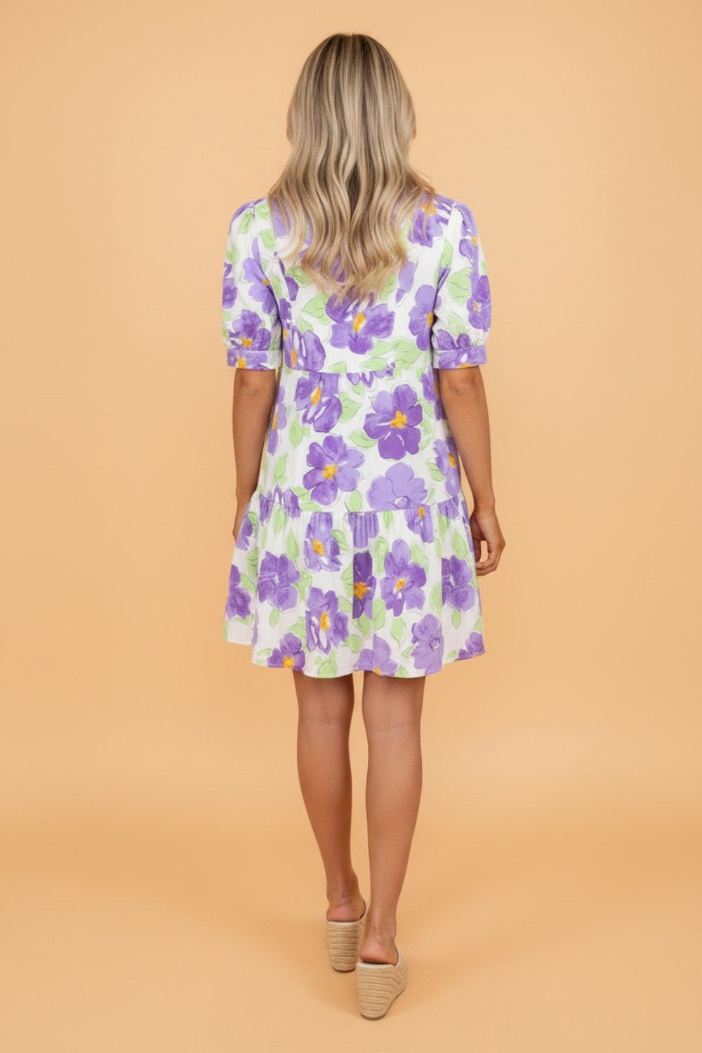 Floral Collared V-Neck Tiered Ruffle Mini Dress - Rooted & Reckless Co.
