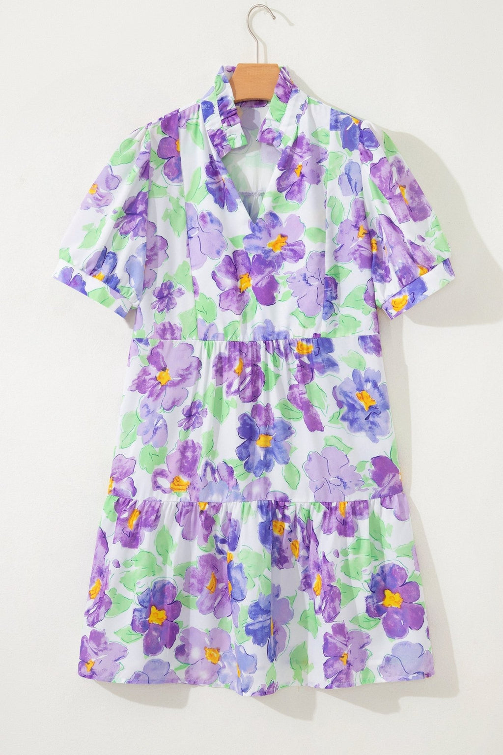 Floral Collared V-Neck Tiered Ruffle Mini Dress - Rooted & Reckless Co.