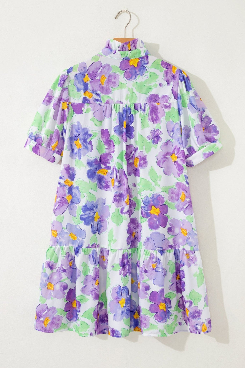 Floral Collared V-Neck Tiered Ruffle Mini Dress - Rooted & Reckless Co.
