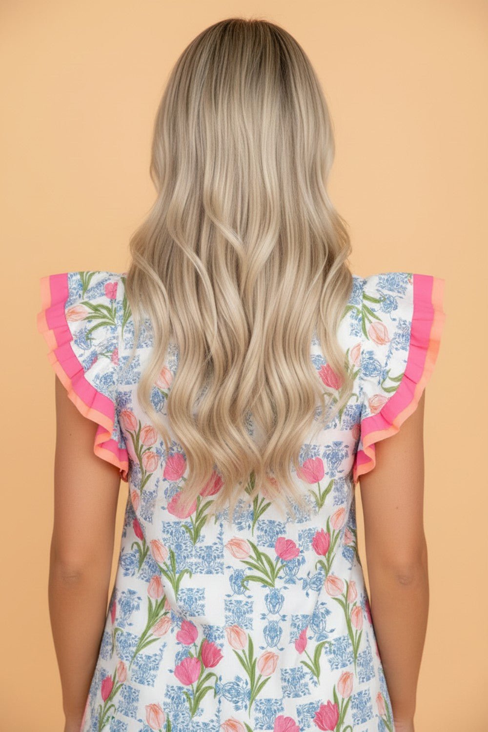 Floral Colorblock Flutter Sleeve Half Button Blouse - Rooted & Reckless Co.