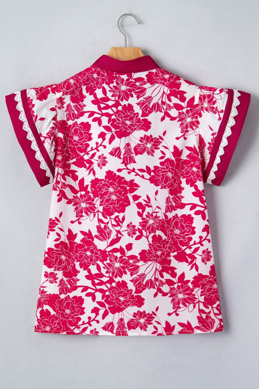 Floral Colorblock Lace V-Neck Flutter Sleeve Blouse - Rooted & Reckless Co.