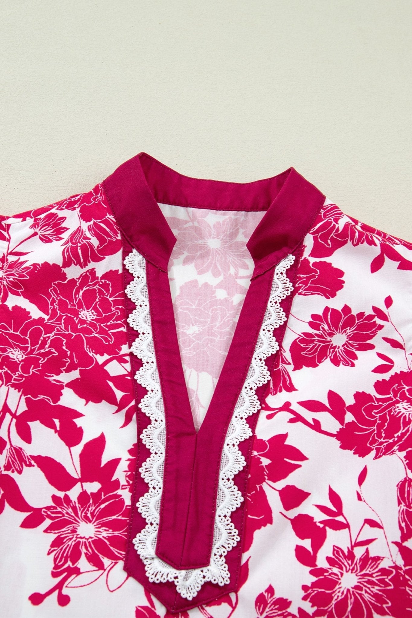 Floral Colorblock Lace V-Neck Flutter Sleeve Blouse - Rooted & Reckless Co.