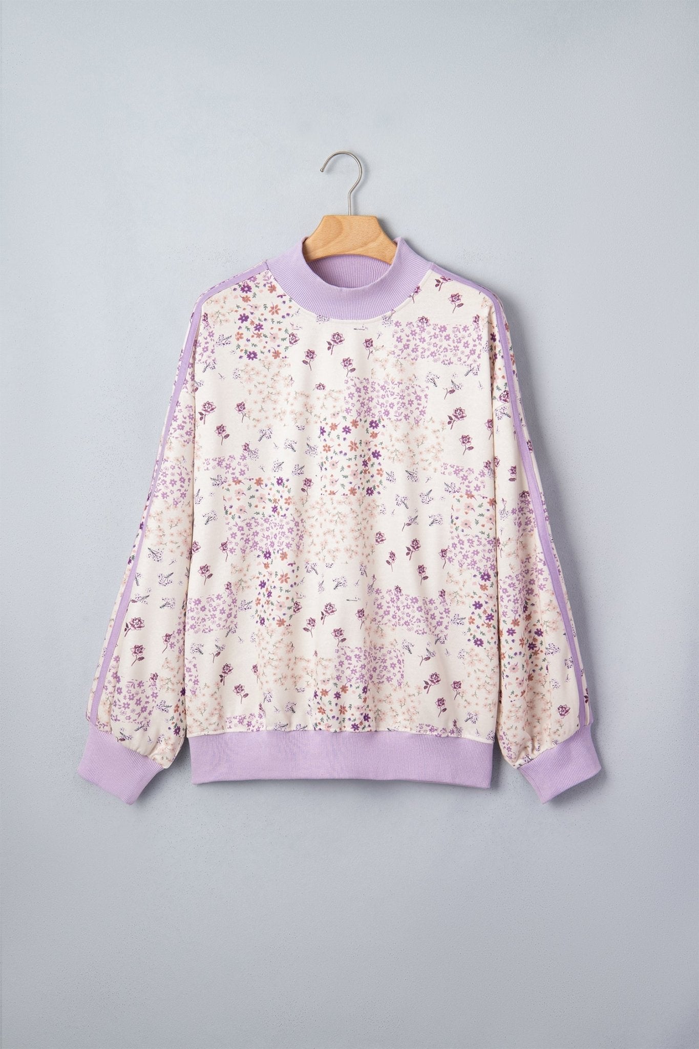 Floral Colorblock Mock Neck Stripe Long Sleeve Sweatshirt - Rooted & Reckless Co.